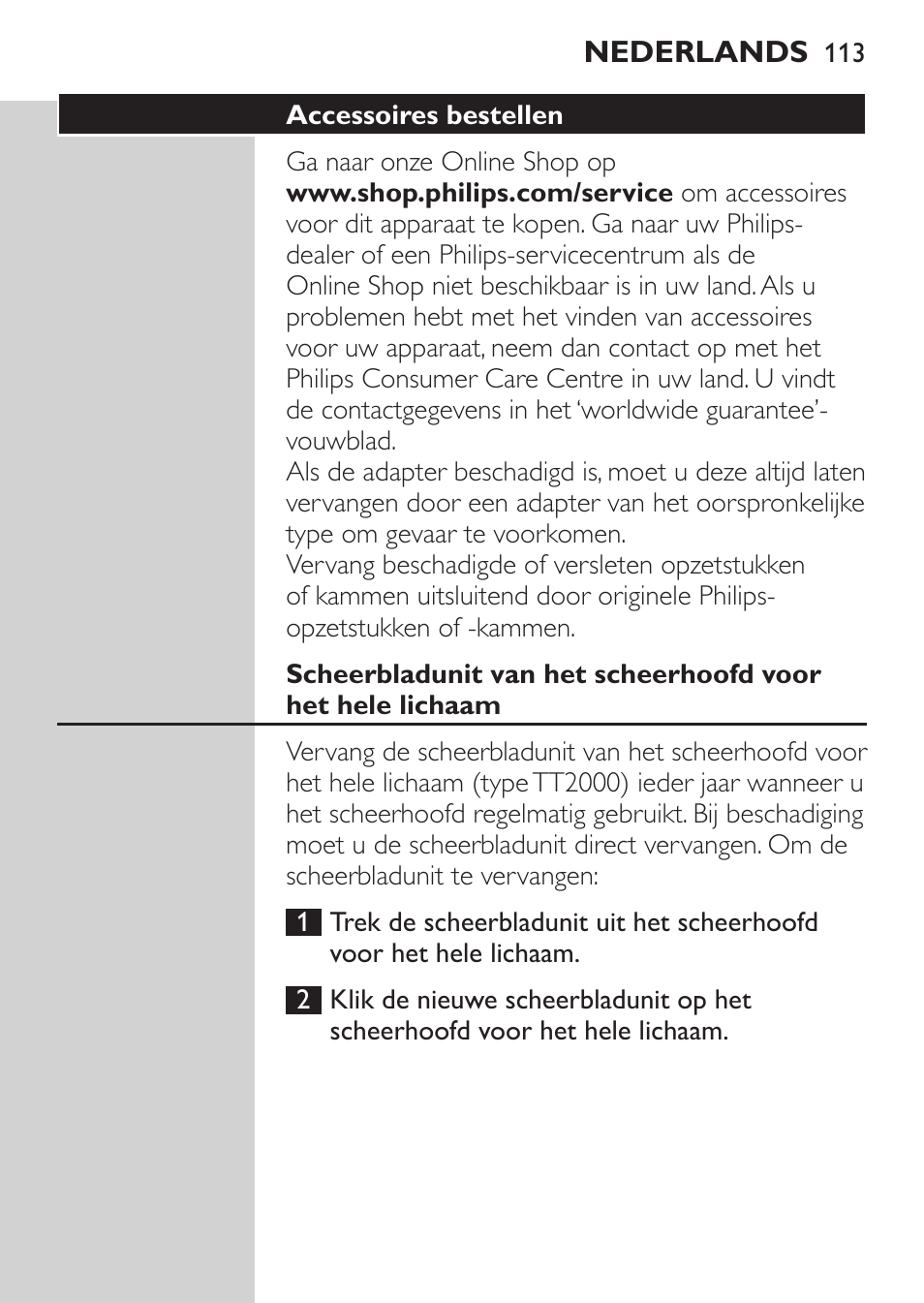 Philips MULTIGROOM Series 5000 Wasserdichtes Multitrim-Set GESICHT HAAR User Manual | Page 113 / 210