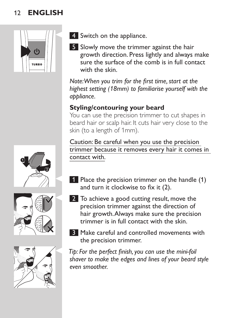 Philips MULTIGROOM Series 5000 Wasserdichtes Multitrim-Set GESICHT HAAR User Manual | Page 12 / 210