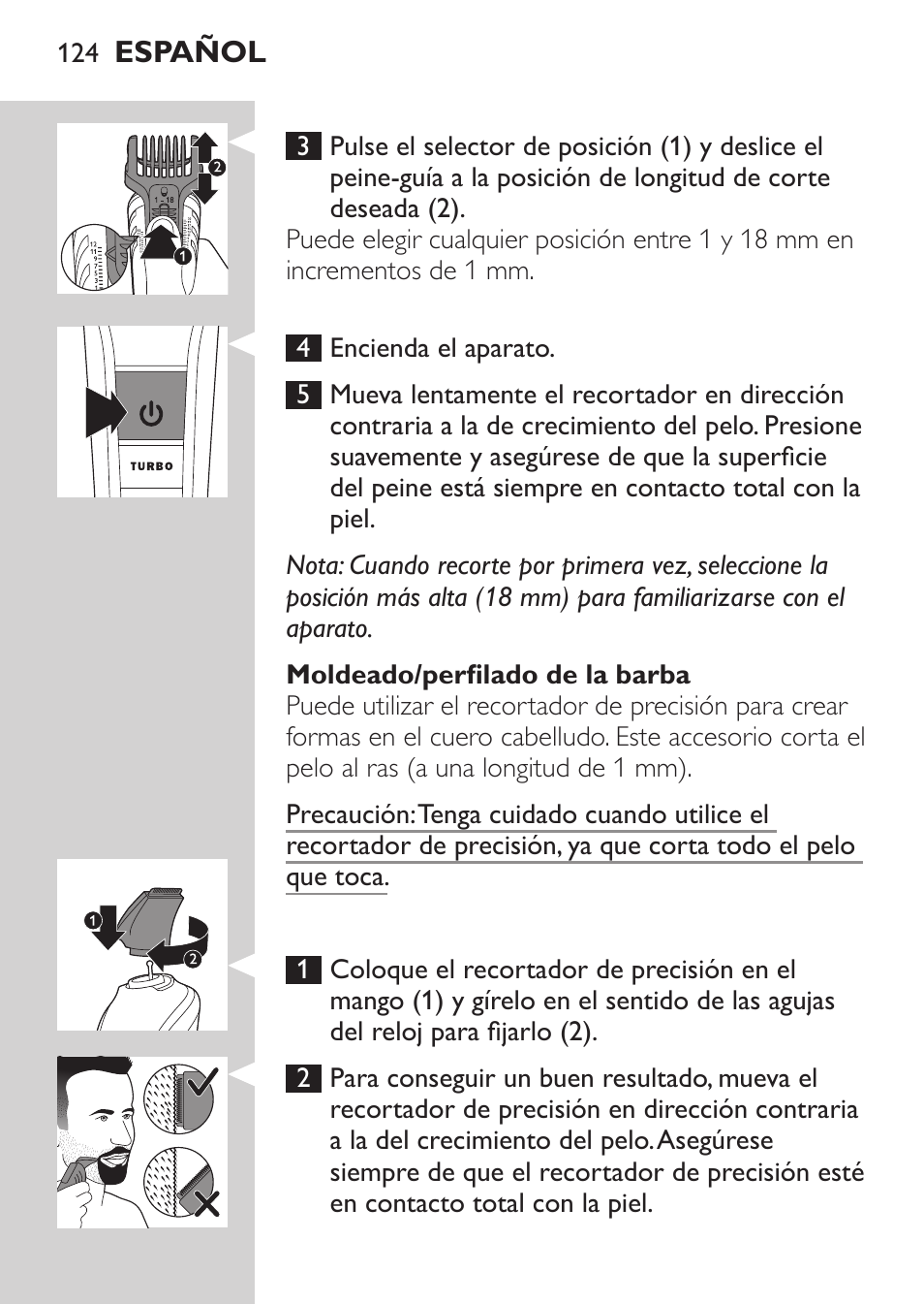 Philips MULTIGROOM Series 5000 Wasserdichtes Multitrim-Set GESICHT HAAR User Manual | Page 124 / 210