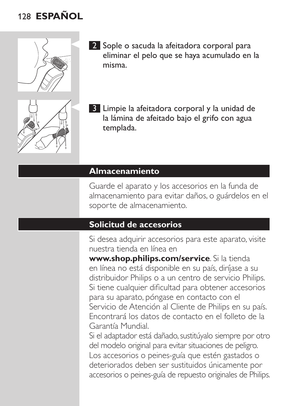 Philips MULTIGROOM Series 5000 Wasserdichtes Multitrim-Set GESICHT HAAR User Manual | Page 128 / 210