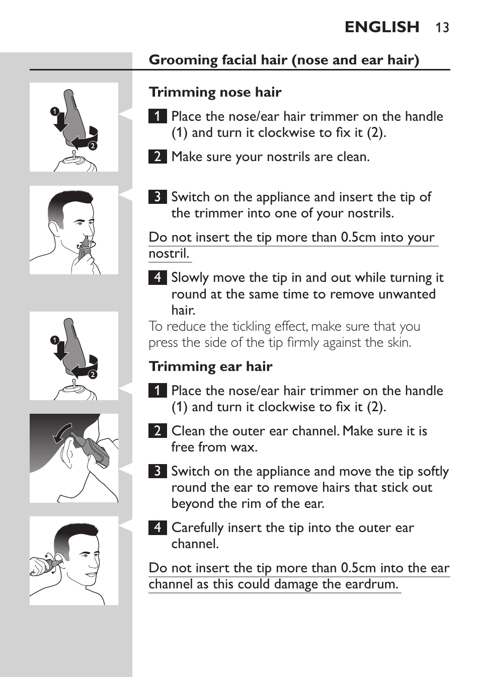 Philips MULTIGROOM Series 5000 Wasserdichtes Multitrim-Set GESICHT HAAR User Manual | Page 13 / 210