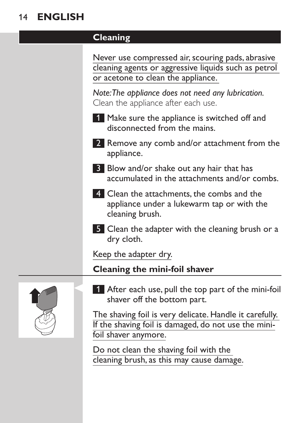 Philips MULTIGROOM Series 5000 Wasserdichtes Multitrim-Set GESICHT HAAR User Manual | Page 14 / 210