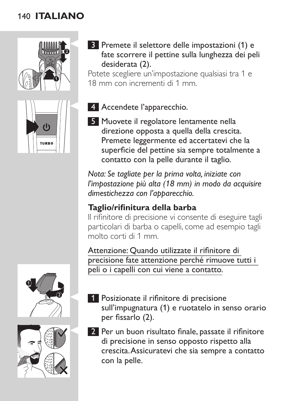Philips MULTIGROOM Series 5000 Wasserdichtes Multitrim-Set GESICHT HAAR User Manual | Page 140 / 210