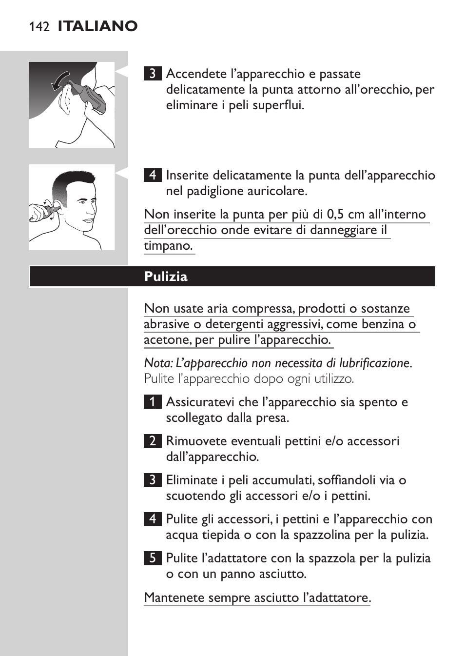 Philips MULTIGROOM Series 5000 Wasserdichtes Multitrim-Set GESICHT HAAR User Manual | Page 142 / 210