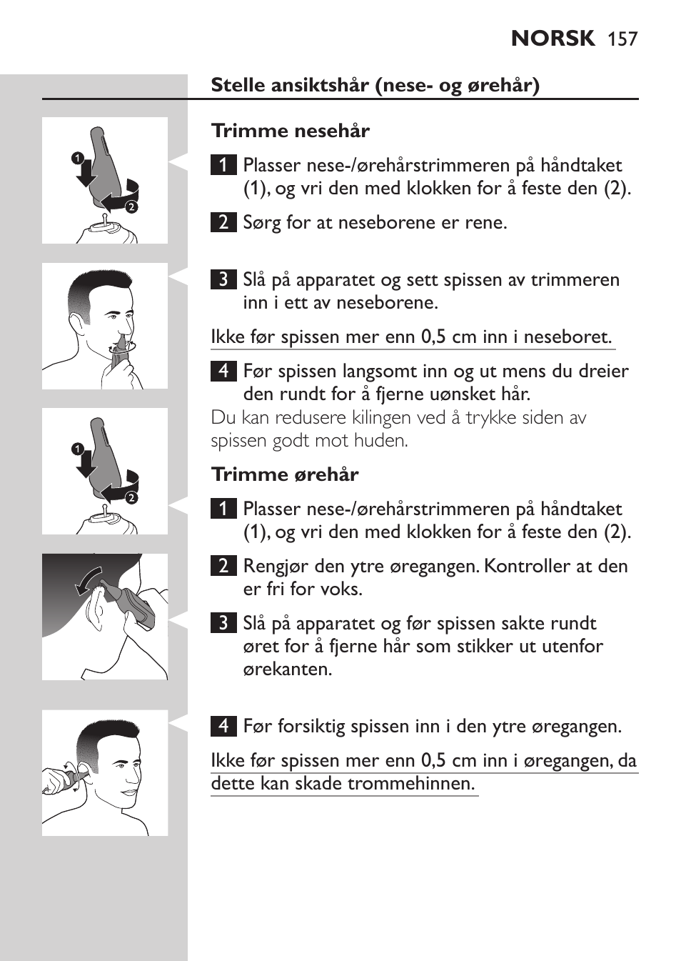 Philips MULTIGROOM Series 5000 Wasserdichtes Multitrim-Set GESICHT HAAR User Manual | Page 157 / 210