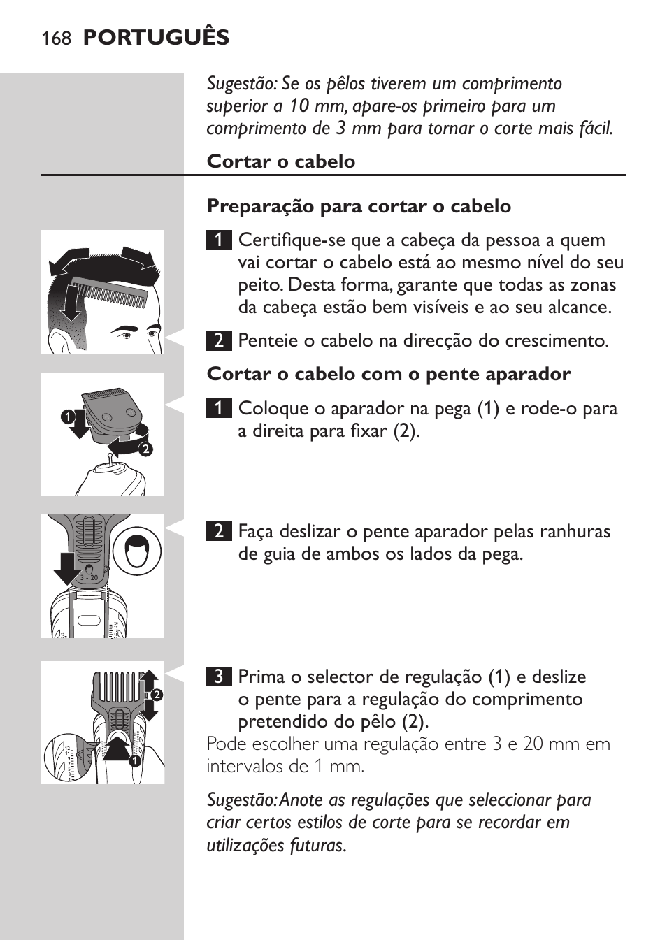 Português | Philips MULTIGROOM Series 5000 Wasserdichtes Multitrim-Set GESICHT HAAR User Manual | Page 168 / 210