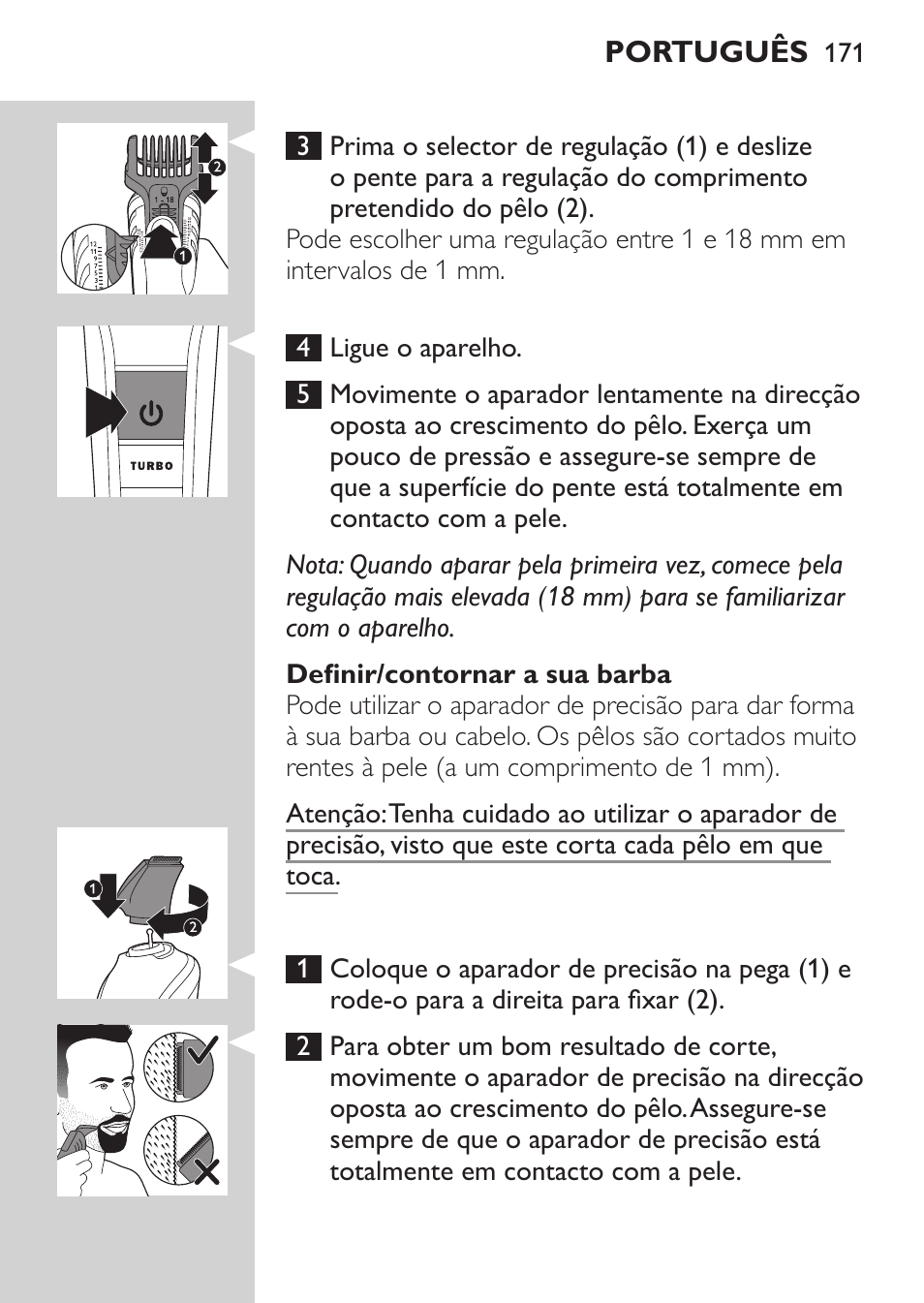 Philips MULTIGROOM Series 5000 Wasserdichtes Multitrim-Set GESICHT HAAR User Manual | Page 171 / 210