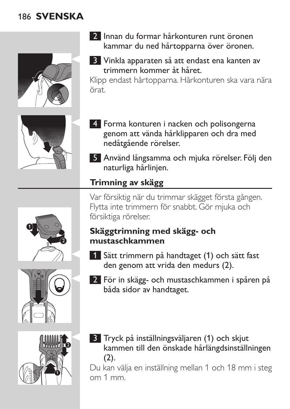 Philips MULTIGROOM Series 5000 Wasserdichtes Multitrim-Set GESICHT HAAR User Manual | Page 186 / 210