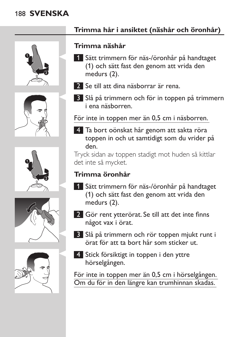 Philips MULTIGROOM Series 5000 Wasserdichtes Multitrim-Set GESICHT HAAR User Manual | Page 188 / 210