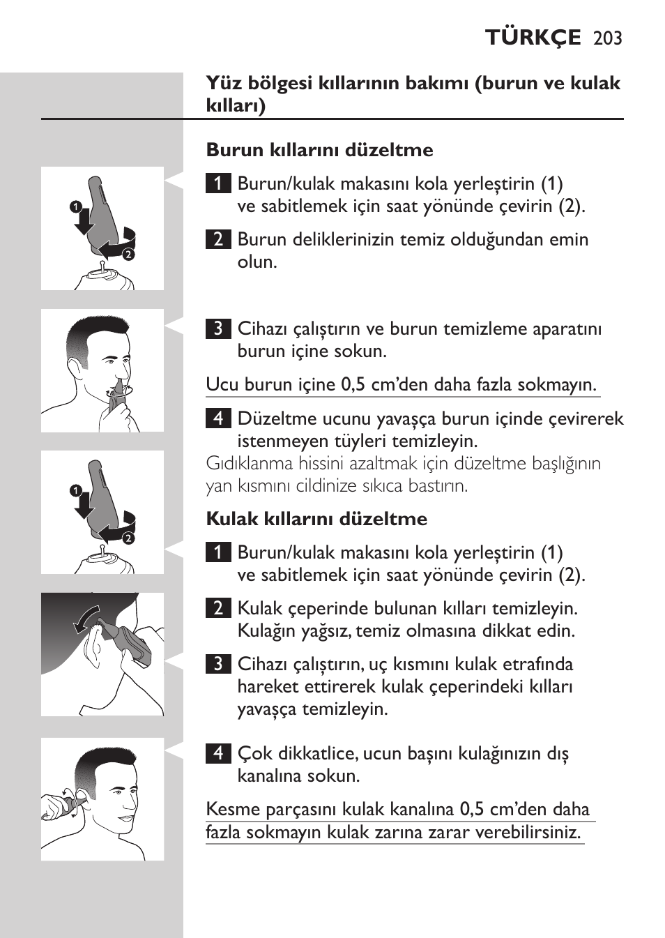 Philips MULTIGROOM Series 5000 Wasserdichtes Multitrim-Set GESICHT HAAR User Manual | Page 203 / 210