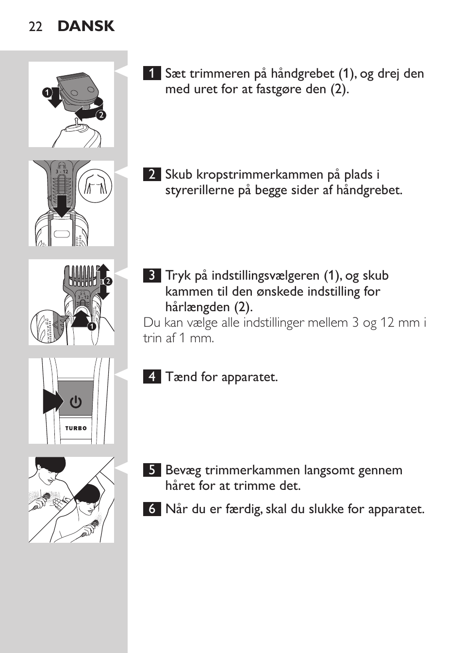 Philips MULTIGROOM Series 5000 Wasserdichtes Multitrim-Set GESICHT HAAR User Manual | Page 22 / 210