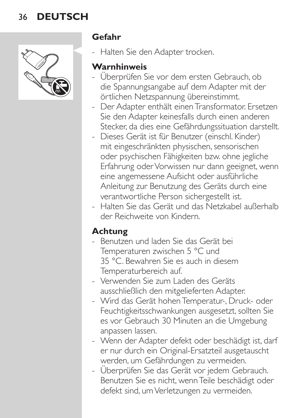 Philips MULTIGROOM Series 5000 Wasserdichtes Multitrim-Set GESICHT HAAR User Manual | Page 36 / 210
