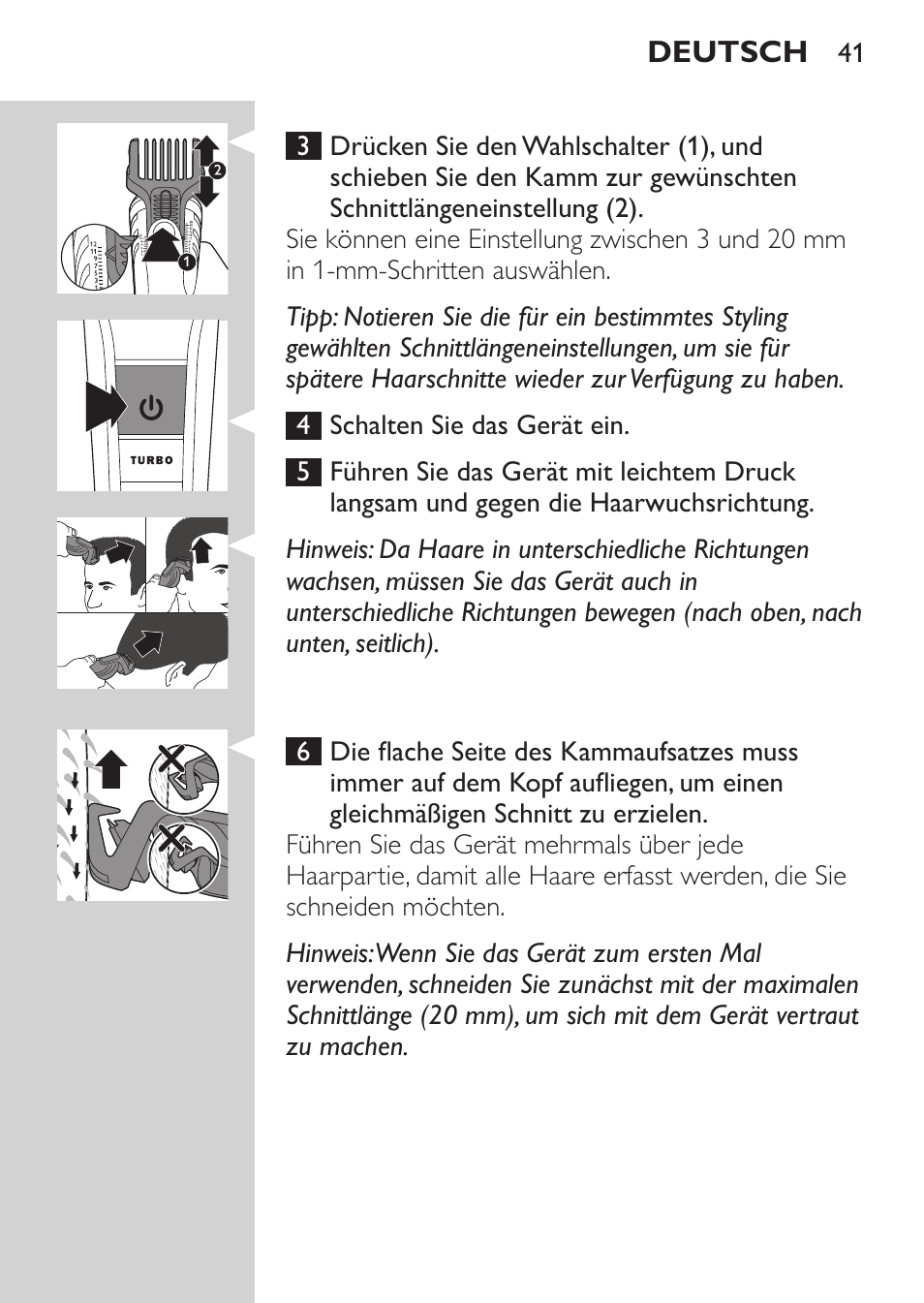Philips MULTIGROOM Series 5000 Wasserdichtes Multitrim-Set GESICHT HAAR User Manual | Page 41 / 210