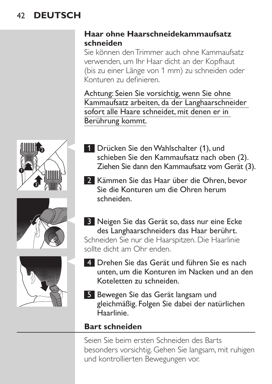 Philips MULTIGROOM Series 5000 Wasserdichtes Multitrim-Set GESICHT HAAR User Manual | Page 42 / 210