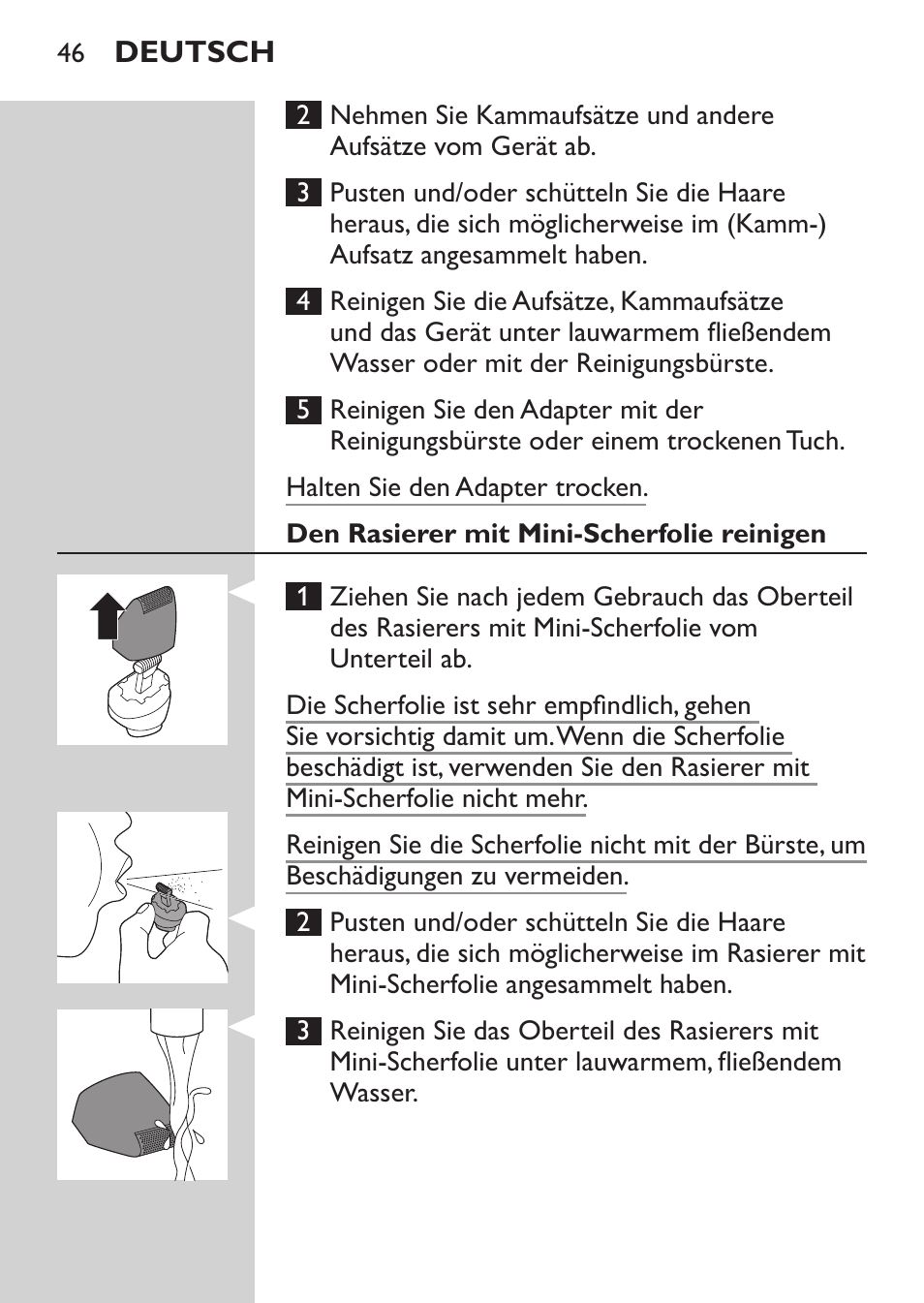 Philips MULTIGROOM Series 5000 Wasserdichtes Multitrim-Set GESICHT HAAR User Manual | Page 46 / 210