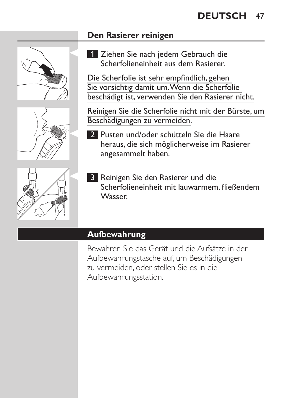 Philips MULTIGROOM Series 5000 Wasserdichtes Multitrim-Set GESICHT HAAR User Manual | Page 47 / 210