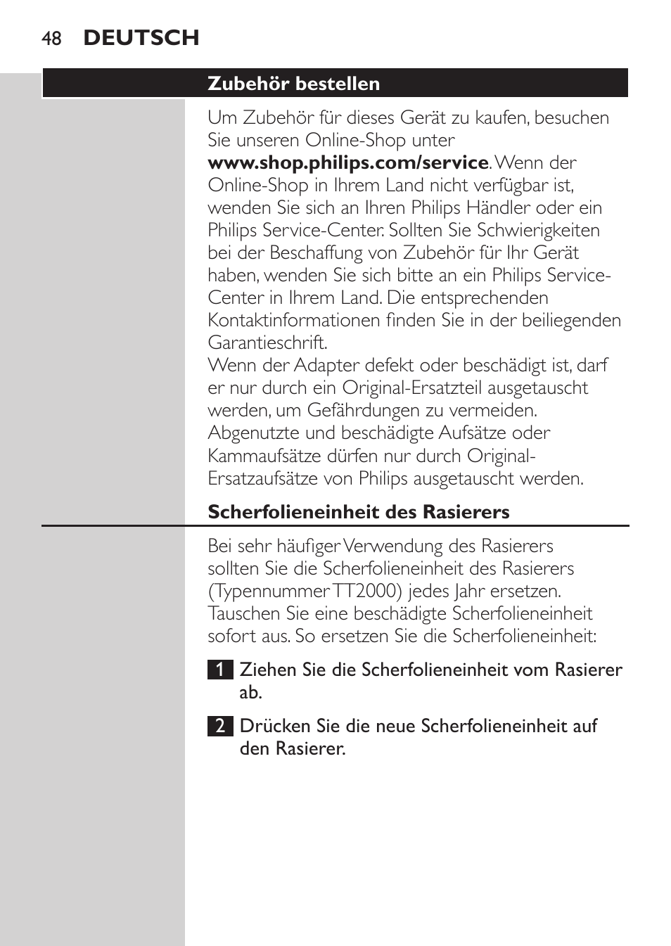 Philips MULTIGROOM Series 5000 Wasserdichtes Multitrim-Set GESICHT HAAR User Manual | Page 48 / 210