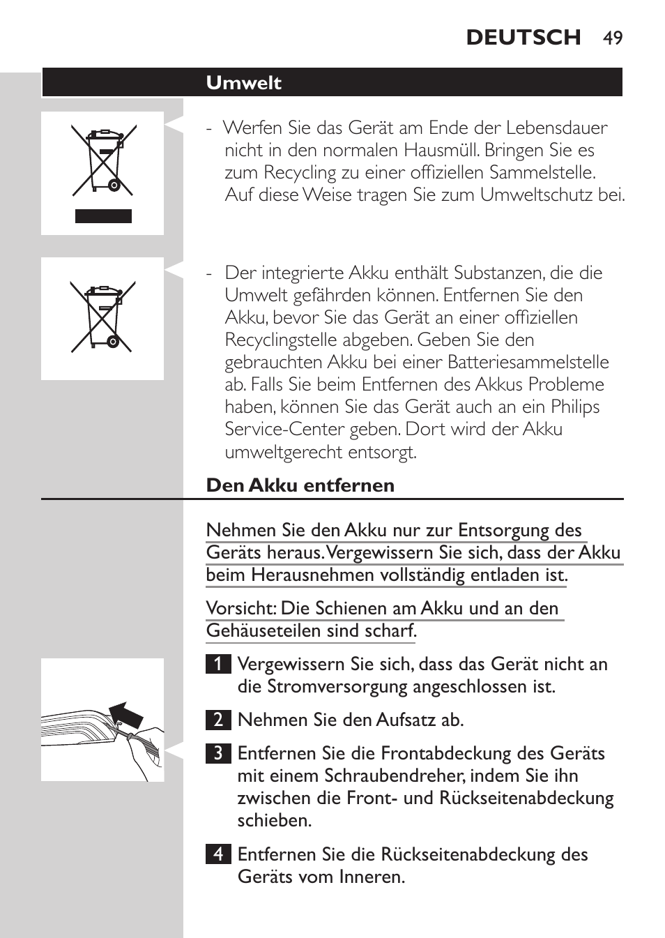 Philips MULTIGROOM Series 5000 Wasserdichtes Multitrim-Set GESICHT HAAR User Manual | Page 49 / 210