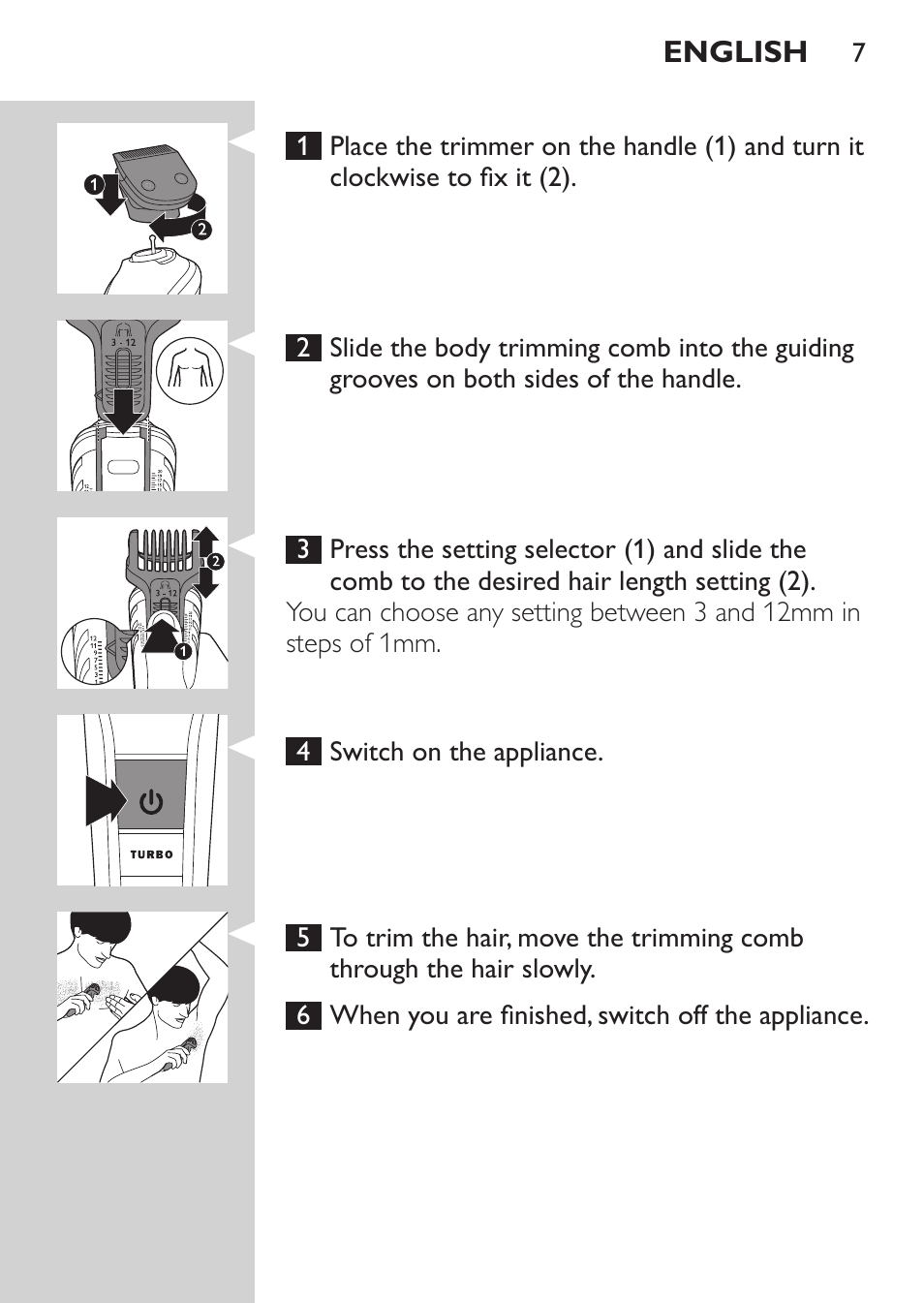 Philips MULTIGROOM Series 5000 Wasserdichtes Multitrim-Set GESICHT HAAR User Manual | Page 7 / 210