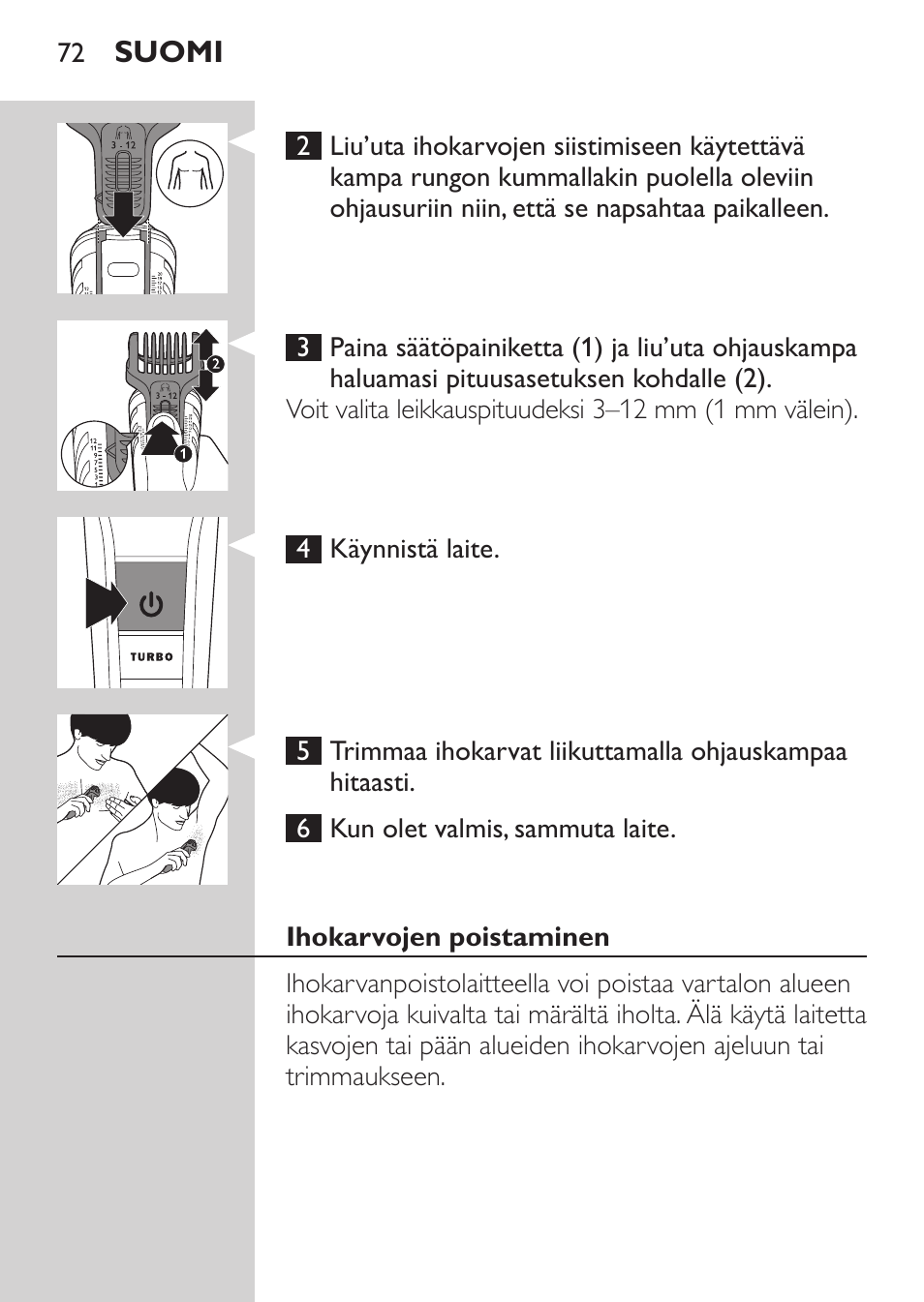 Philips MULTIGROOM Series 5000 Wasserdichtes Multitrim-Set GESICHT HAAR User Manual | Page 72 / 210