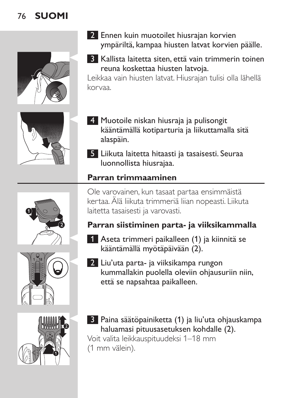 Philips MULTIGROOM Series 5000 Wasserdichtes Multitrim-Set GESICHT HAAR User Manual | Page 76 / 210