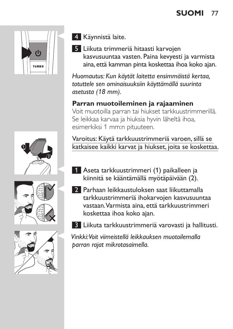 Philips MULTIGROOM Series 5000 Wasserdichtes Multitrim-Set GESICHT HAAR User Manual | Page 77 / 210