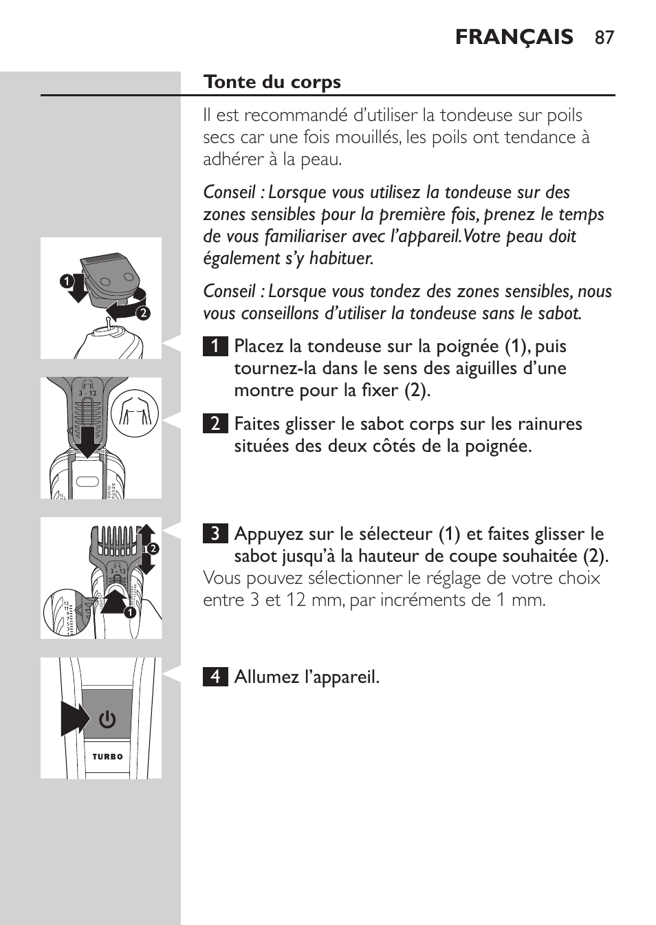 Philips MULTIGROOM Series 5000 Wasserdichtes Multitrim-Set GESICHT HAAR User Manual | Page 87 / 210