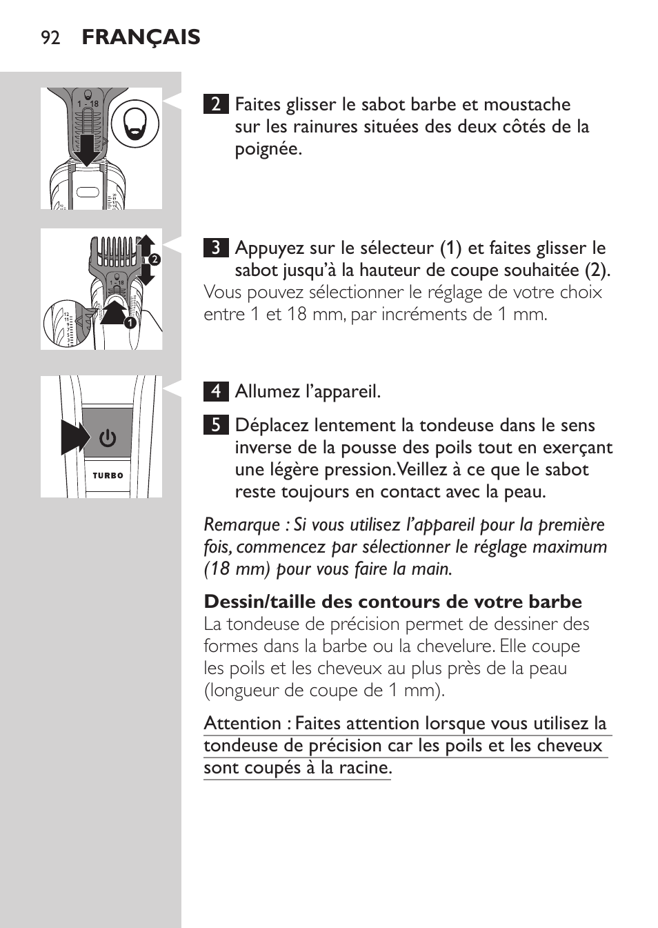 Philips MULTIGROOM Series 5000 Wasserdichtes Multitrim-Set GESICHT HAAR User Manual | Page 92 / 210