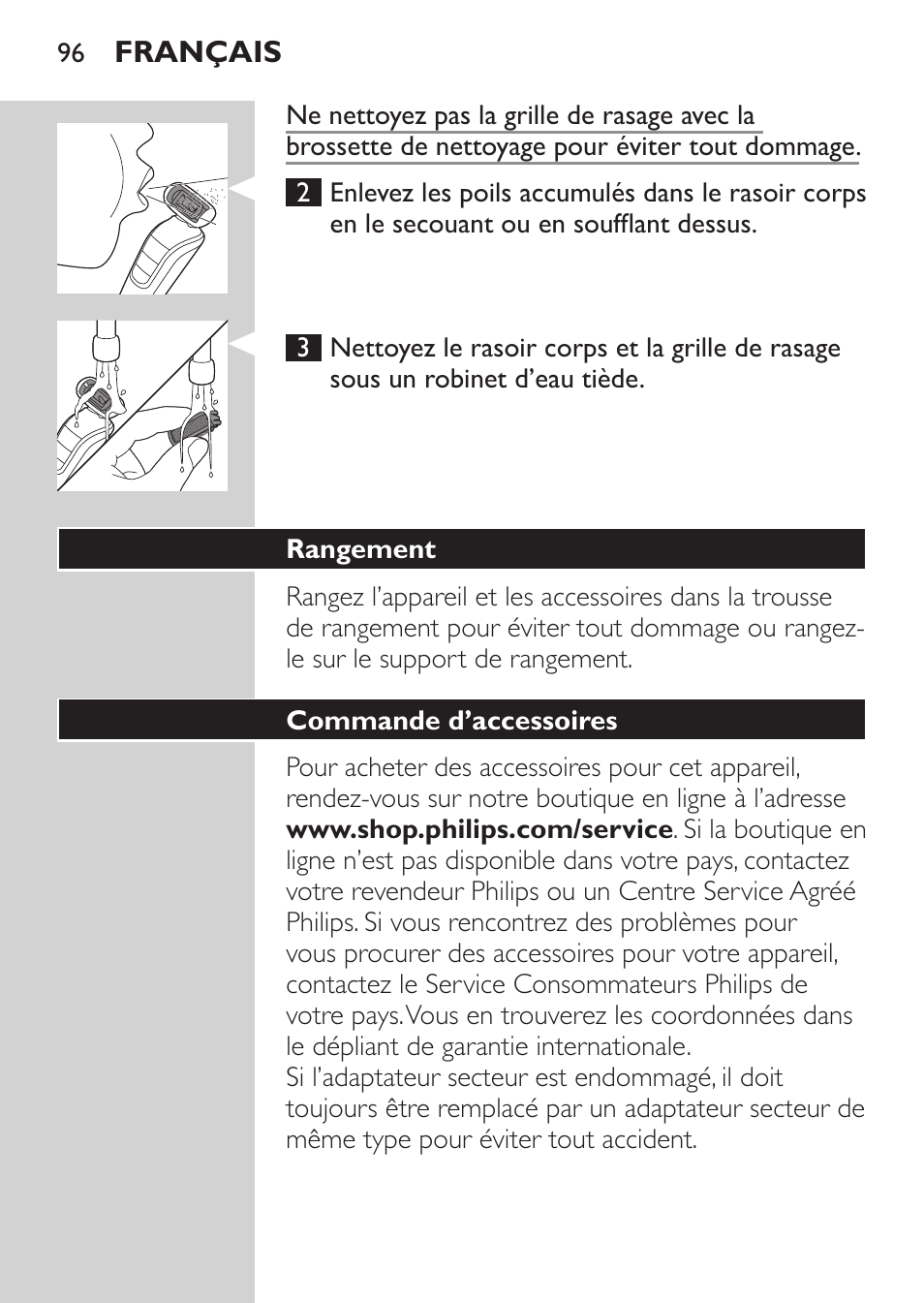 Philips MULTIGROOM Series 5000 Wasserdichtes Multitrim-Set GESICHT HAAR User Manual | Page 96 / 210