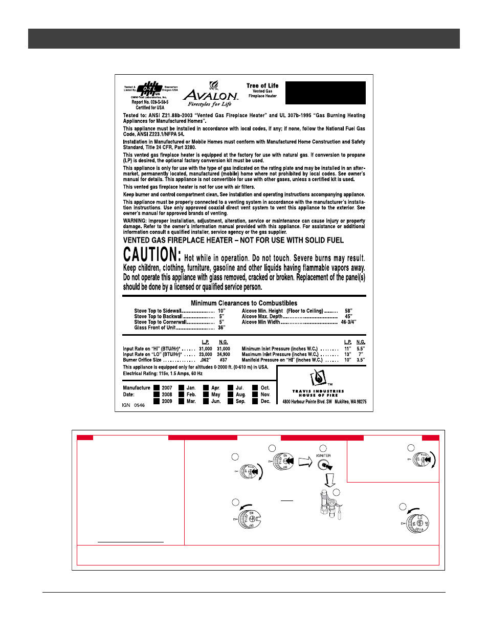 Safety label, Warning | Avalon Stoves Direct Vent Freestanding Stove User Manual | Page 36 / 46