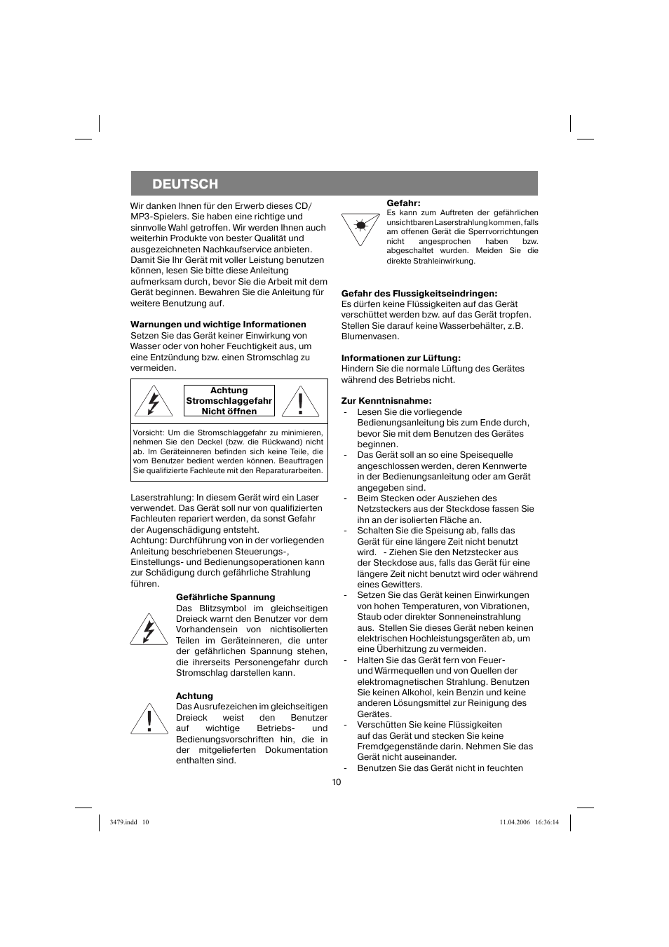 Deutsch | Vitek VT-3479 BK User Manual | Page 10 / 40