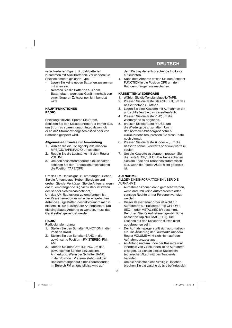 Deutsch | Vitek VT-3479 BK User Manual | Page 13 / 40