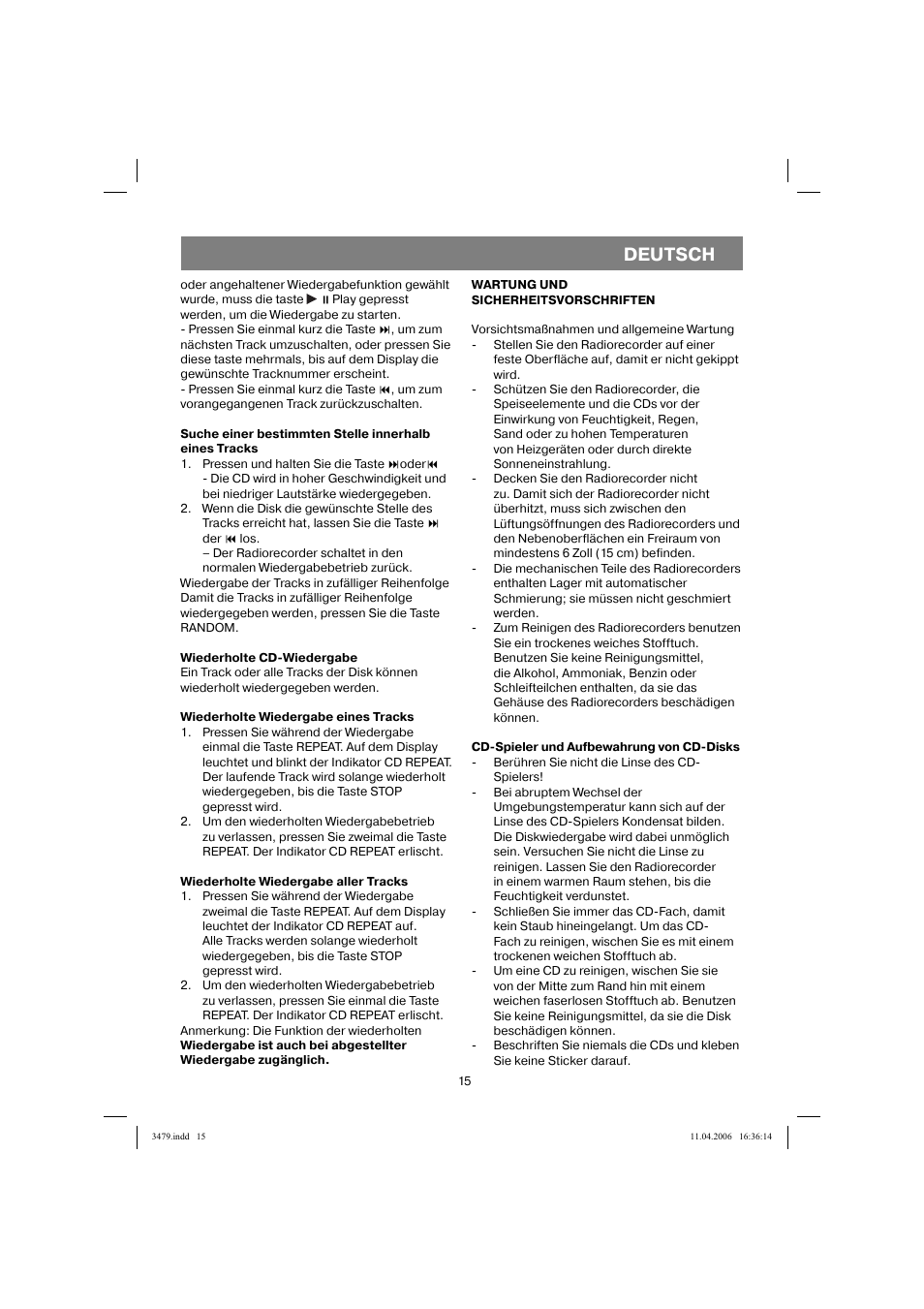 Deutsch | Vitek VT-3479 BK User Manual | Page 15 / 40