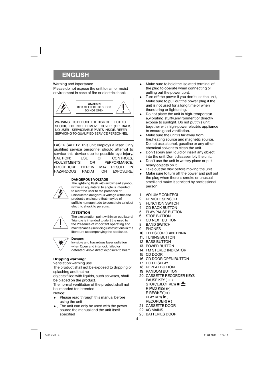 English | Vitek VT-3479 BK User Manual | Page 4 / 40