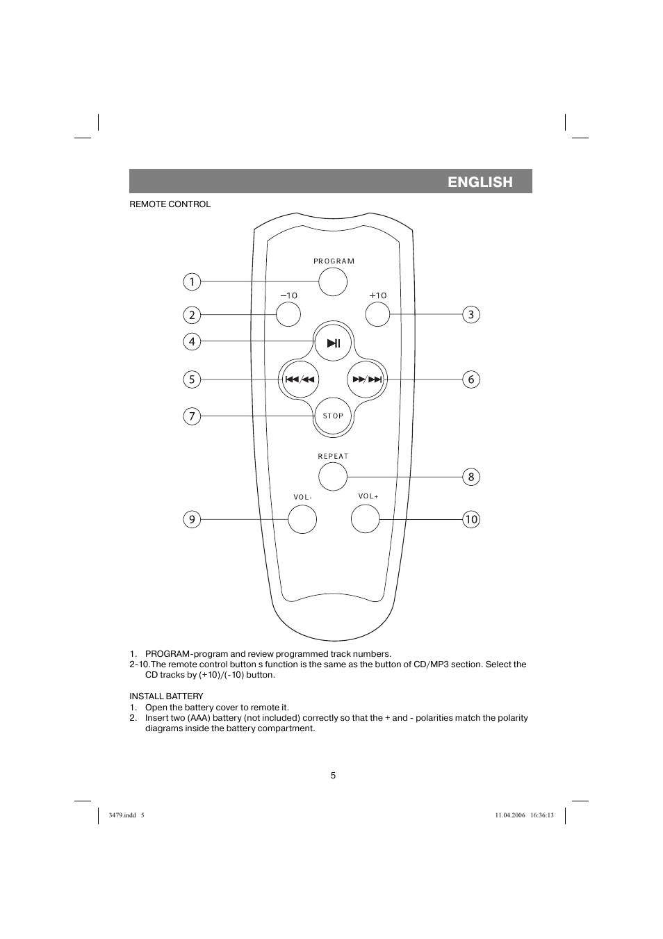 English | Vitek VT-3479 BK User Manual | Page 5 / 40
