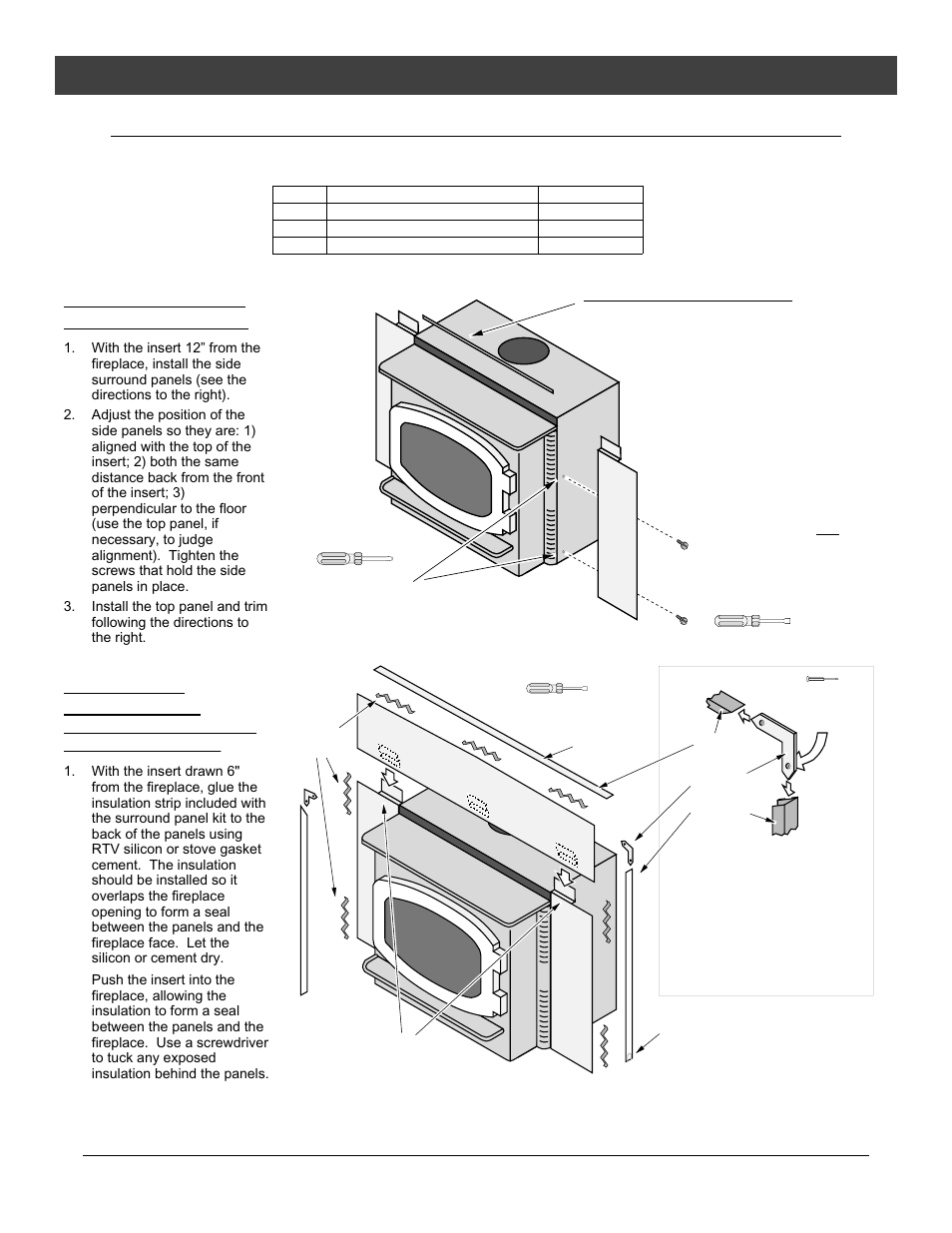 Optional equipment, Surround panels (see part #'s below), Installation instructions | Panel sizing | Avalon Stoves Rainier User Manual | Page 41 / 44
