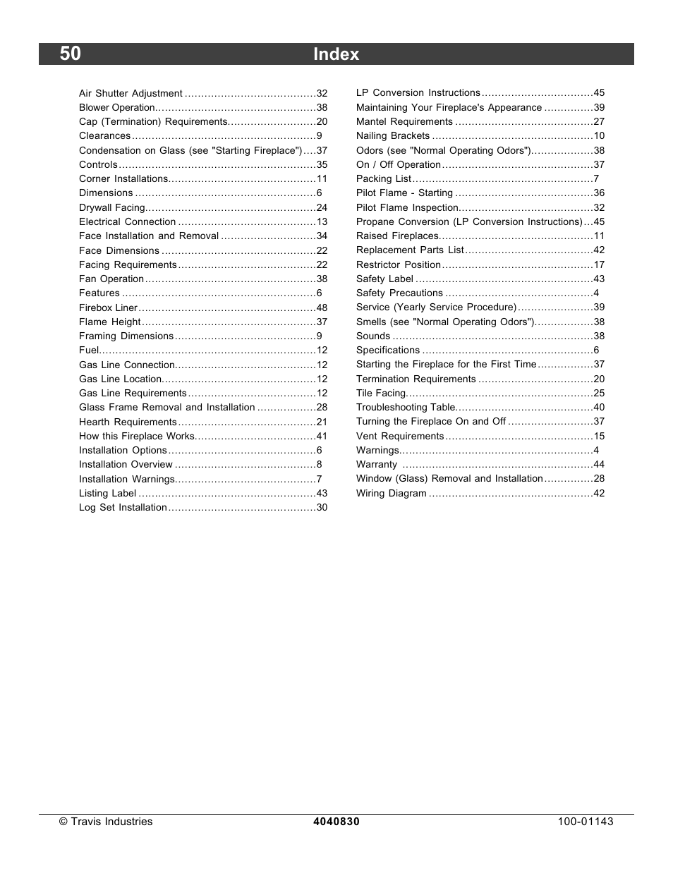 Index | Avalon Stoves 21 DV Fireplace User Manual | Page 50 / 50