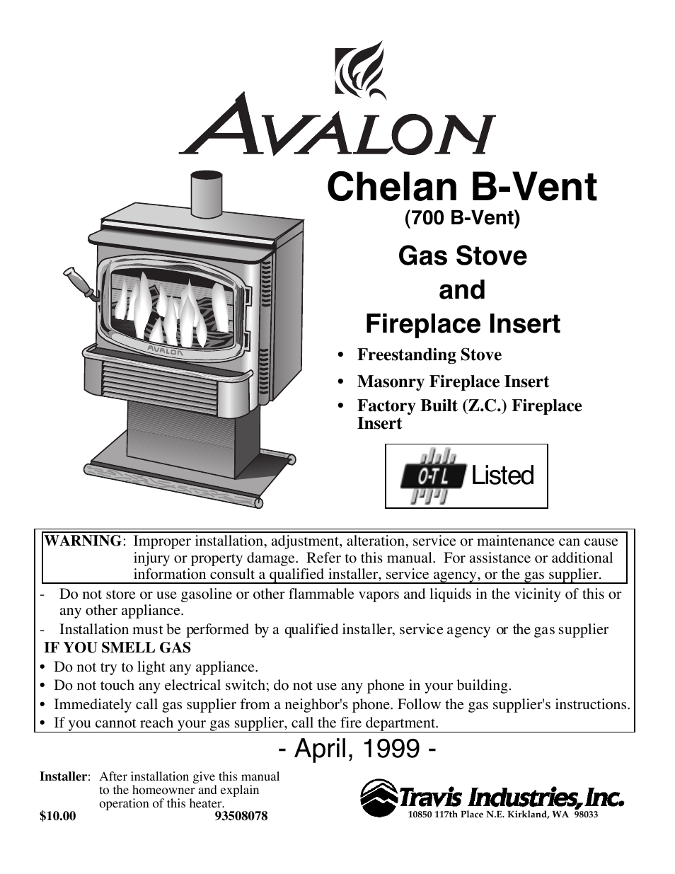 Avalon Stoves CHELAN B-VENT 700 B-VENT User Manual | 34 pages