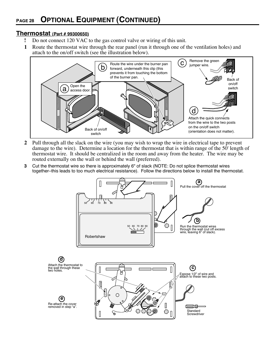 Ptional, Quipment, Ontinued | Thermostat | Avalon Stoves CHELAN B-VENT 700 B-VENT User Manual | Page 28 / 34