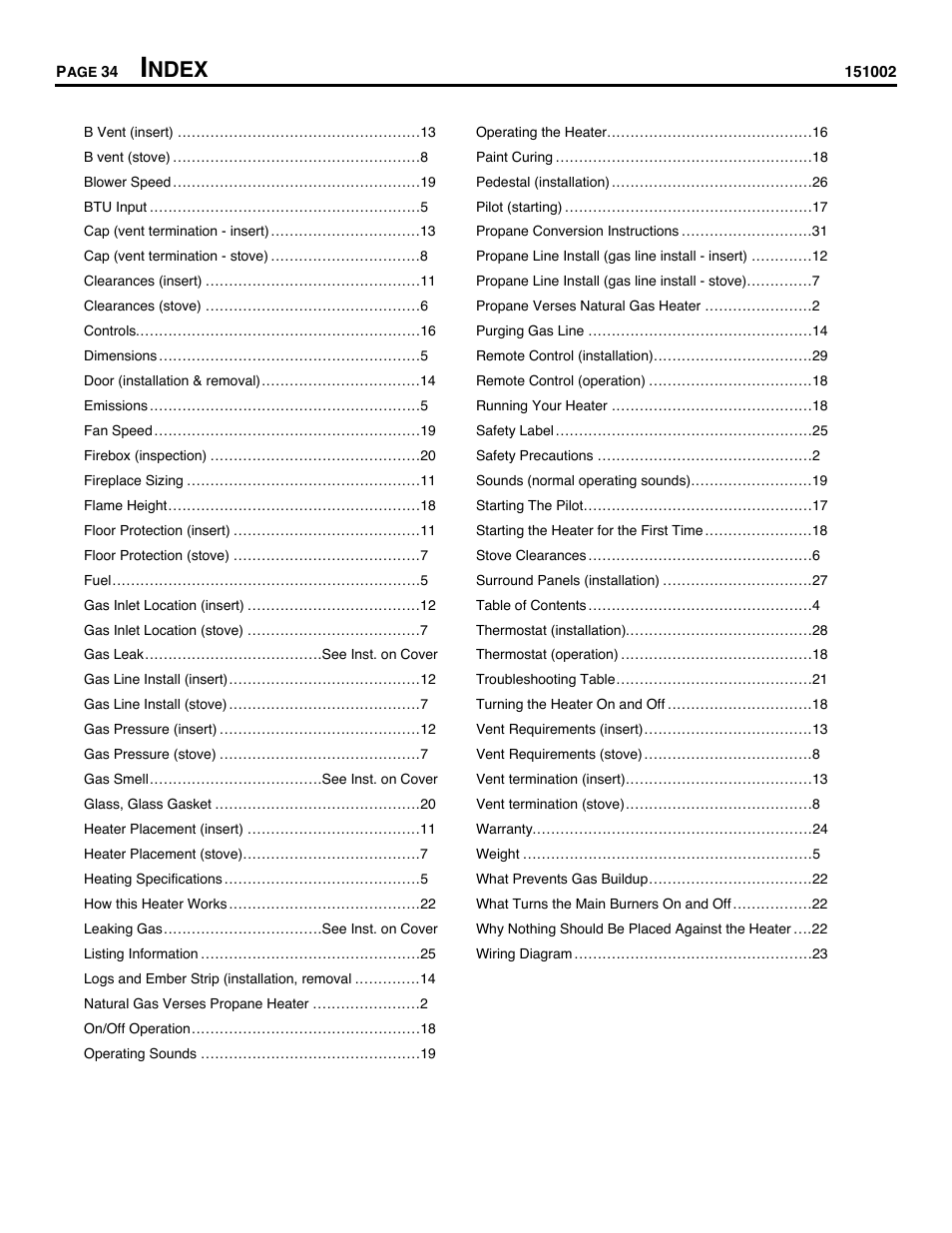 Index, Ndex | Avalon Stoves CHELAN B-VENT 700 B-VENT User Manual | Page 34 / 34