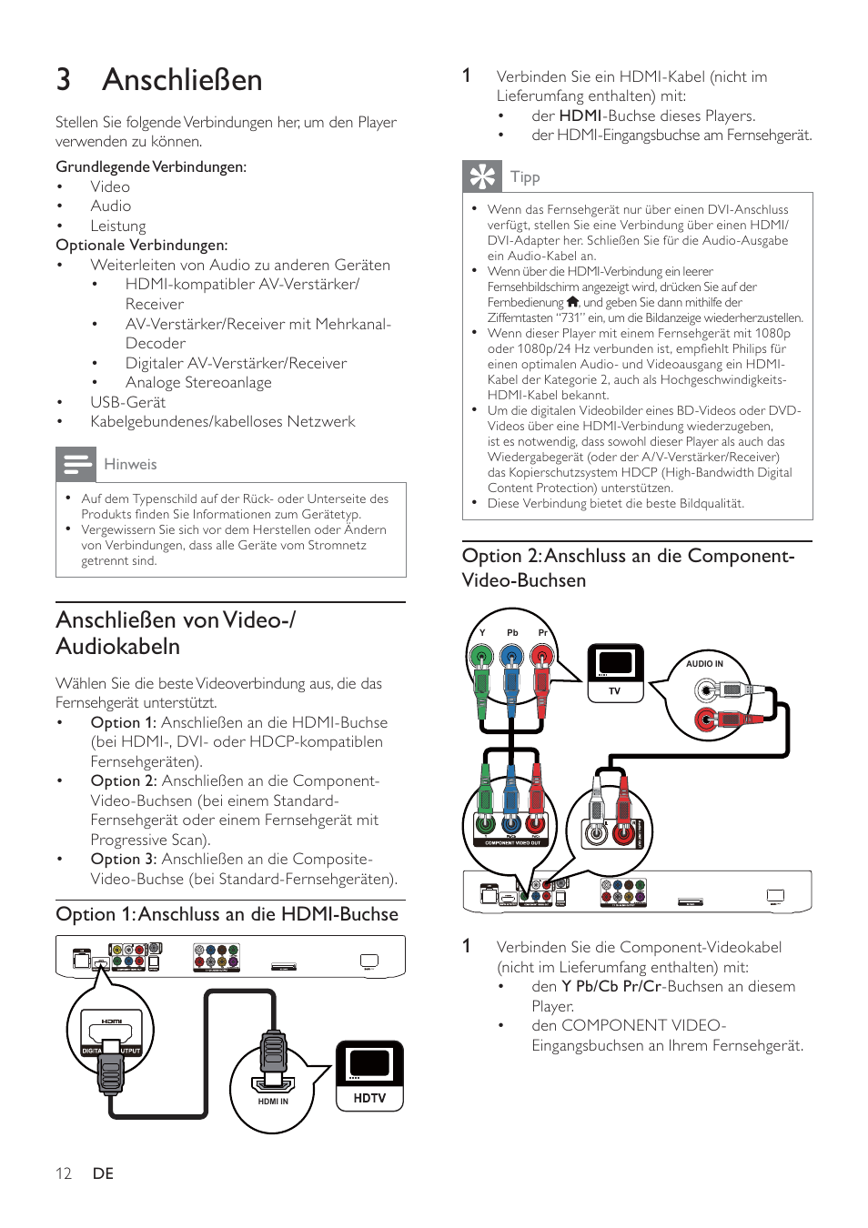 3 anschließen | Philips 8000 series Blu-ray Disc-Player User Manual | Page 11 / 59