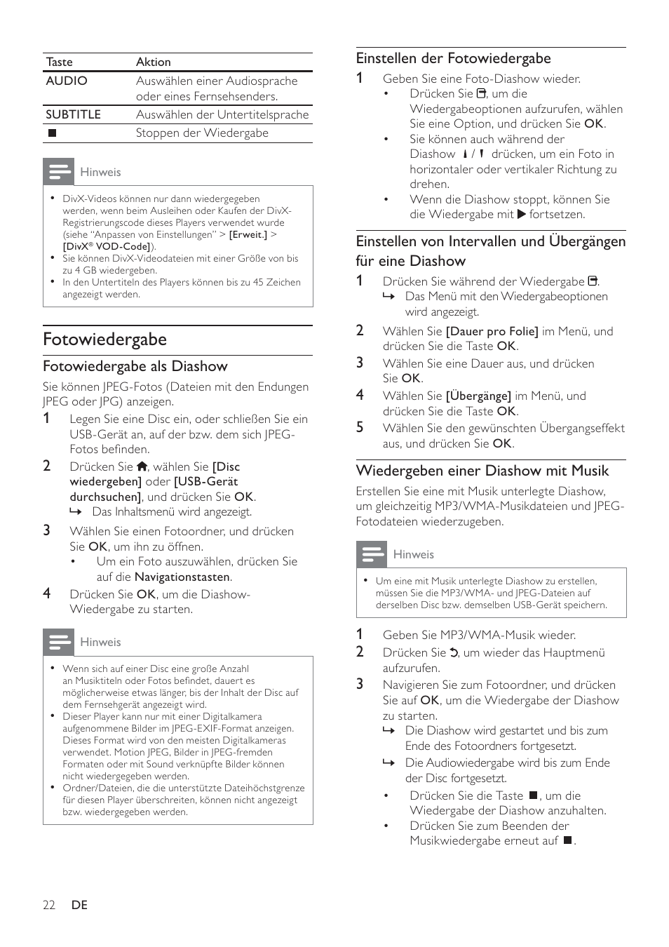 Fotowiedergabe, Einstellen der fotowiedergabe 1, Wiedergeben einer diashow mit musik | Fotowiedergabe als diashow | Philips 8000 series Blu-ray Disc-Player User Manual | Page 21 / 59