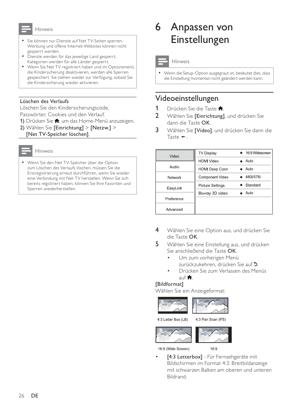 6 anpassen von einstellungen | Philips 8000 series Blu-ray Disc-Player User Manual | Page 25 / 59