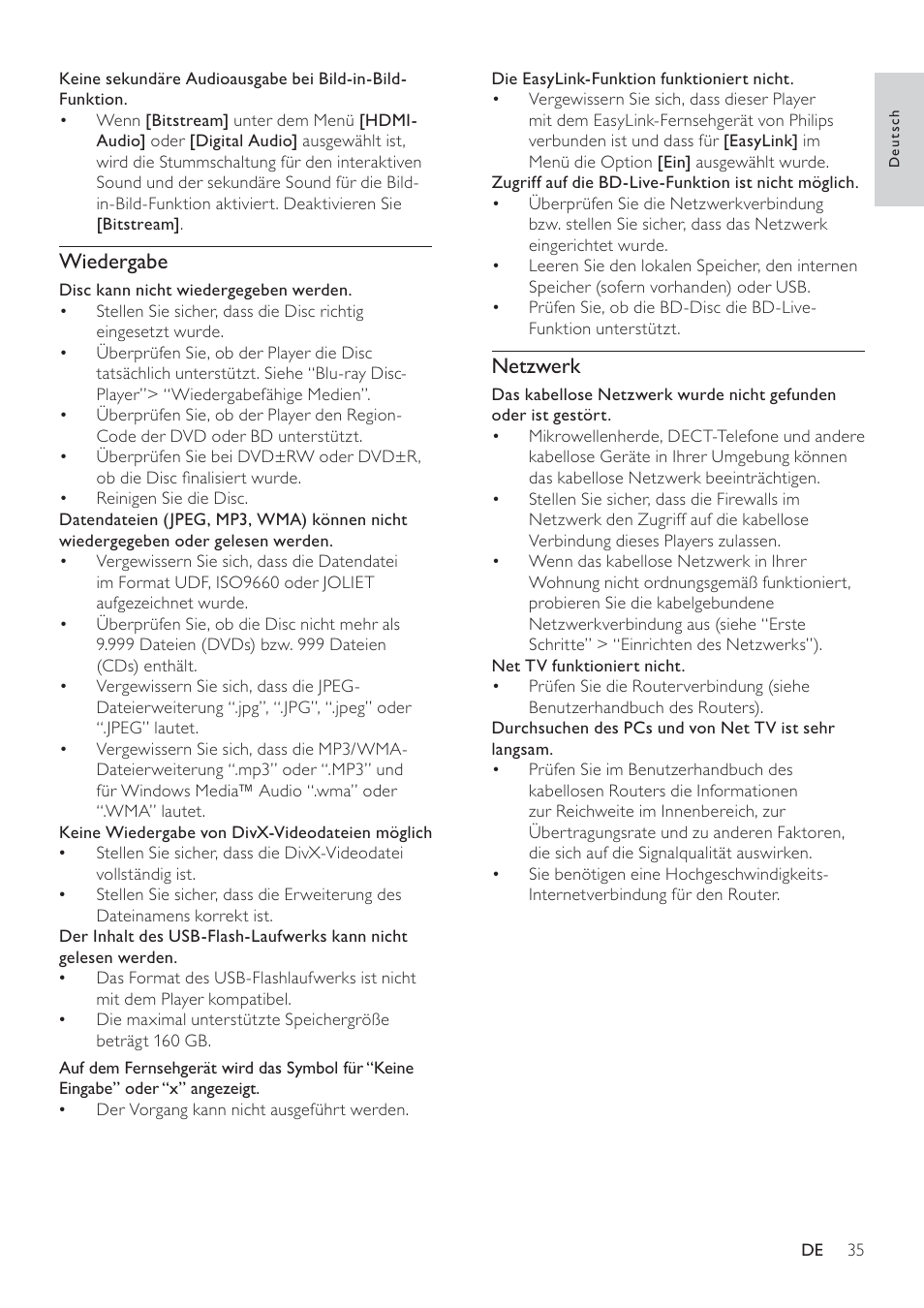 Netzwerk, Wiedergabe | Philips 8000 series Blu-ray Disc-Player User Manual | Page 34 / 59