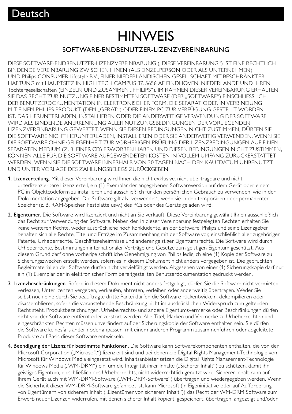Hinweis, Deutsch | Philips 8000 series Blu-ray Disc-Player User Manual | Page 37 / 59