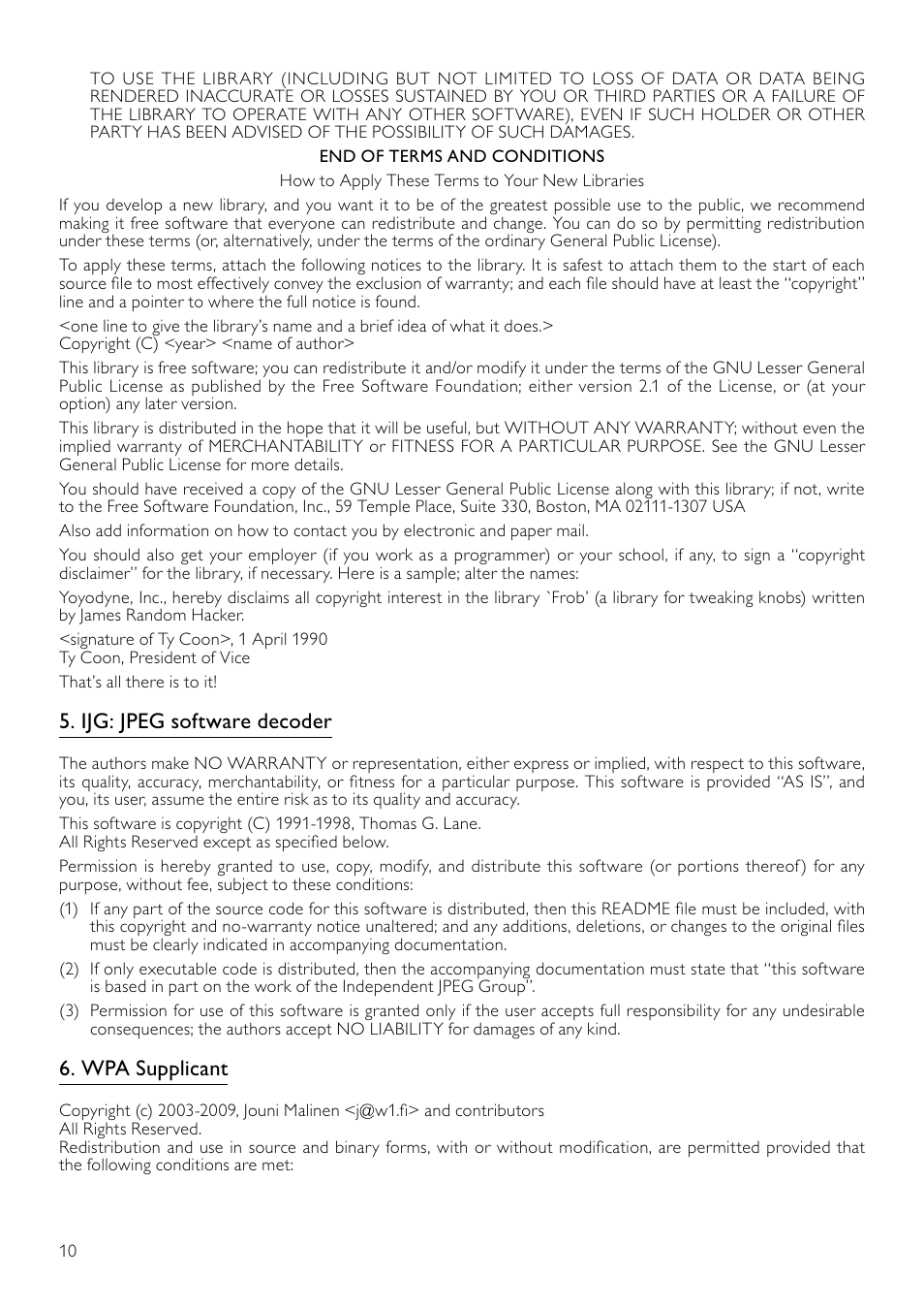 Ijg: jpeg software decoder, Wpa supplicant | Philips 8000 series Blu-ray Disc-Player User Manual | Page 49 / 59