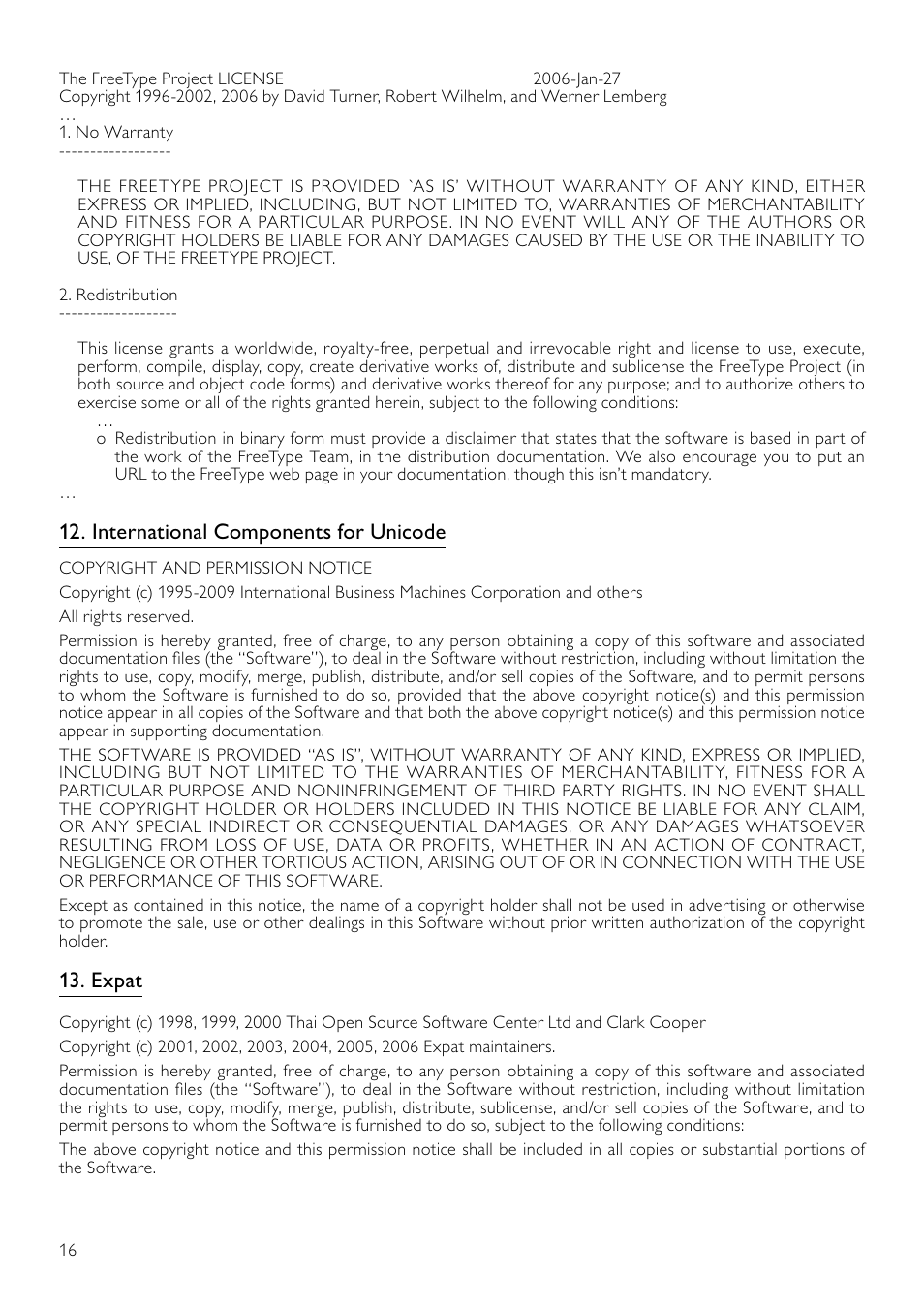 International components for unicode, Expat | Philips 8000 series Blu-ray Disc-Player User Manual | Page 55 / 59