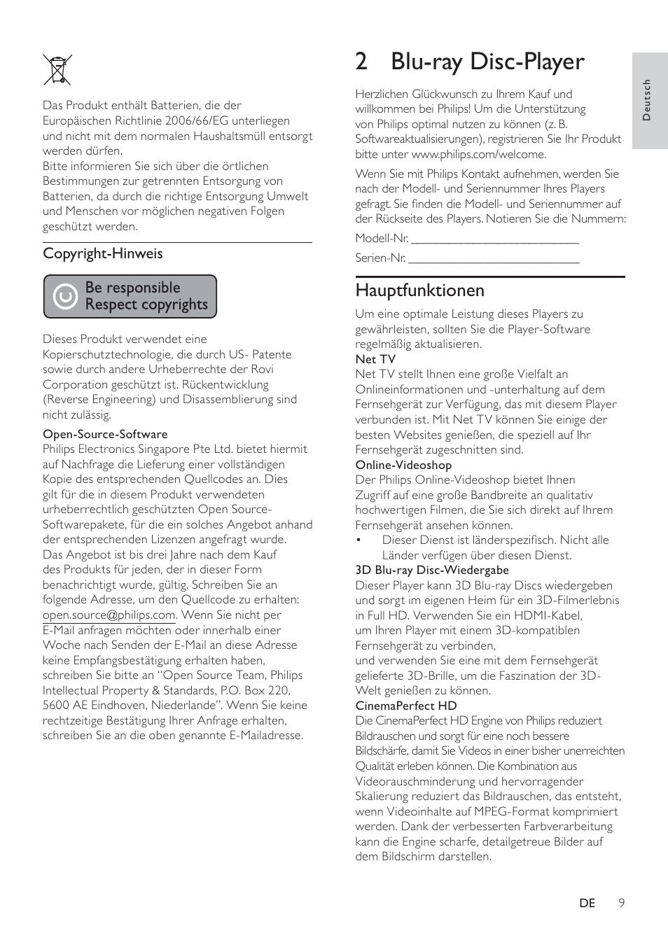 2 blu-ray disc-player | Philips 8000 series Blu-ray Disc-Player User Manual | Page 8 / 59