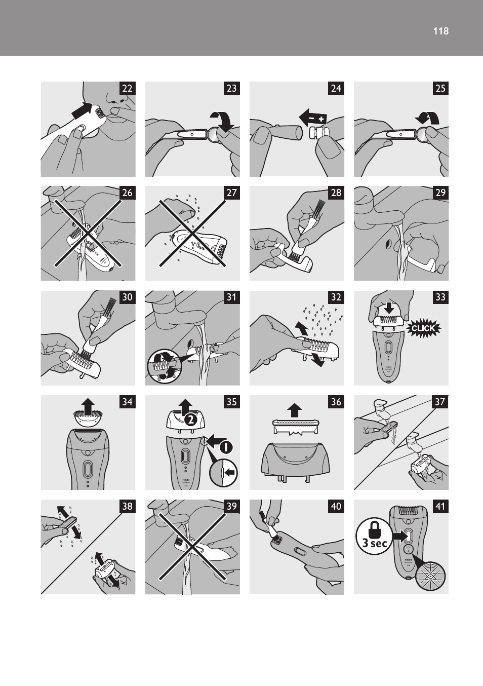 3 sec | Philips SatinPerfect Epilierer User Manual | Page 118 / 120