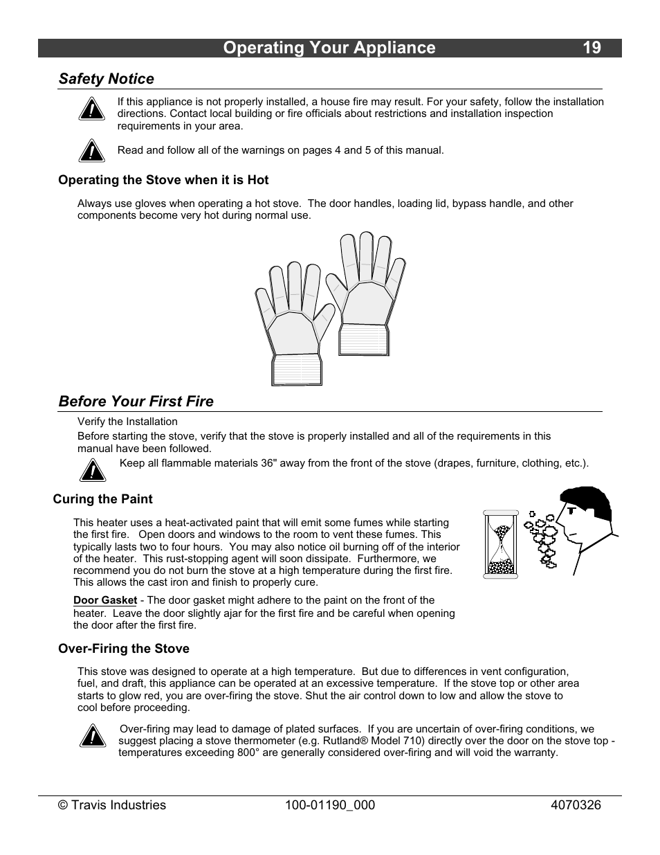 Operating your appliance 19, Safety notice, Before your first fire | Avalon Stoves Arbor User Manual | Page 19 / 38
